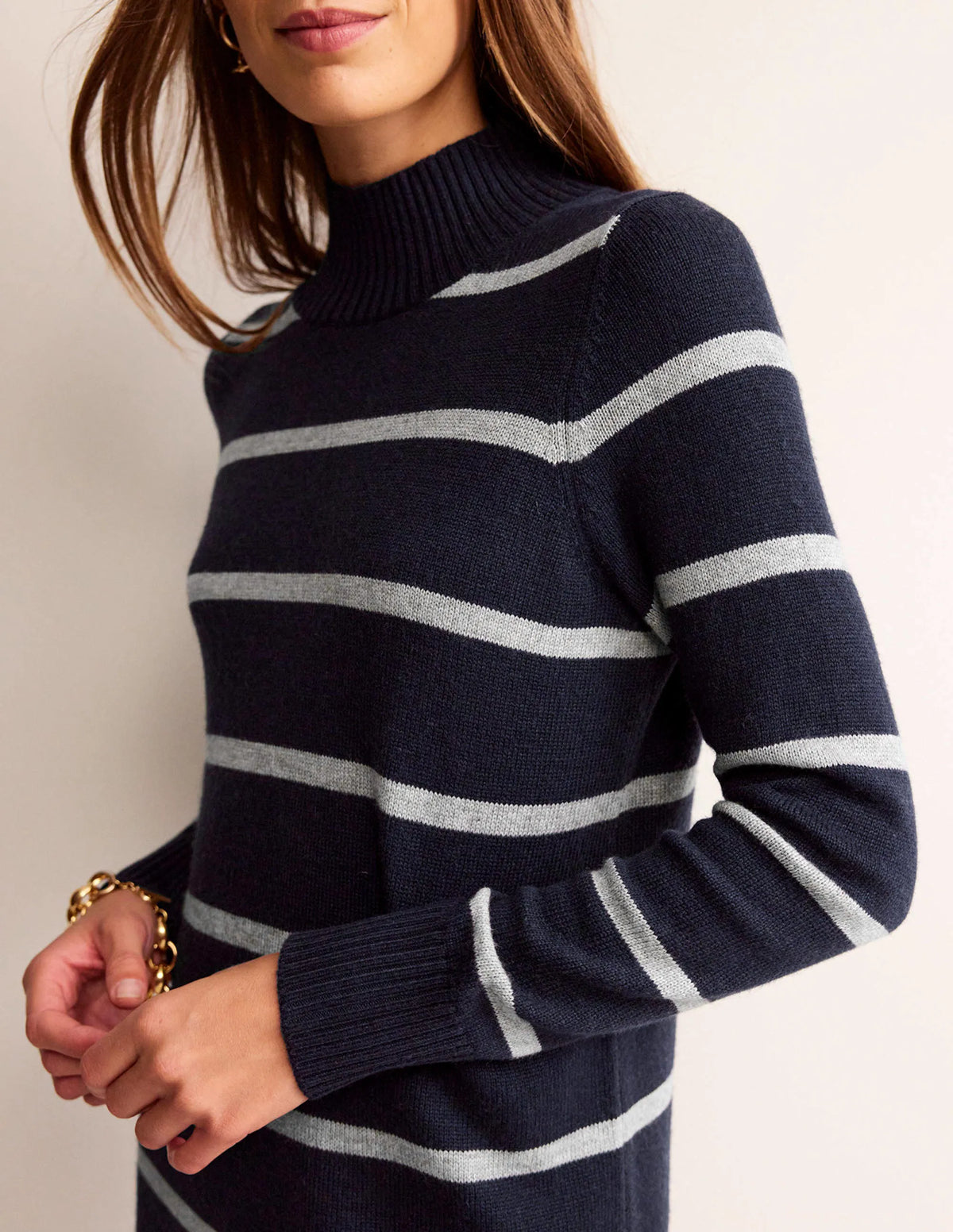 Verity Knitted Dress-Navy and Grey Melange