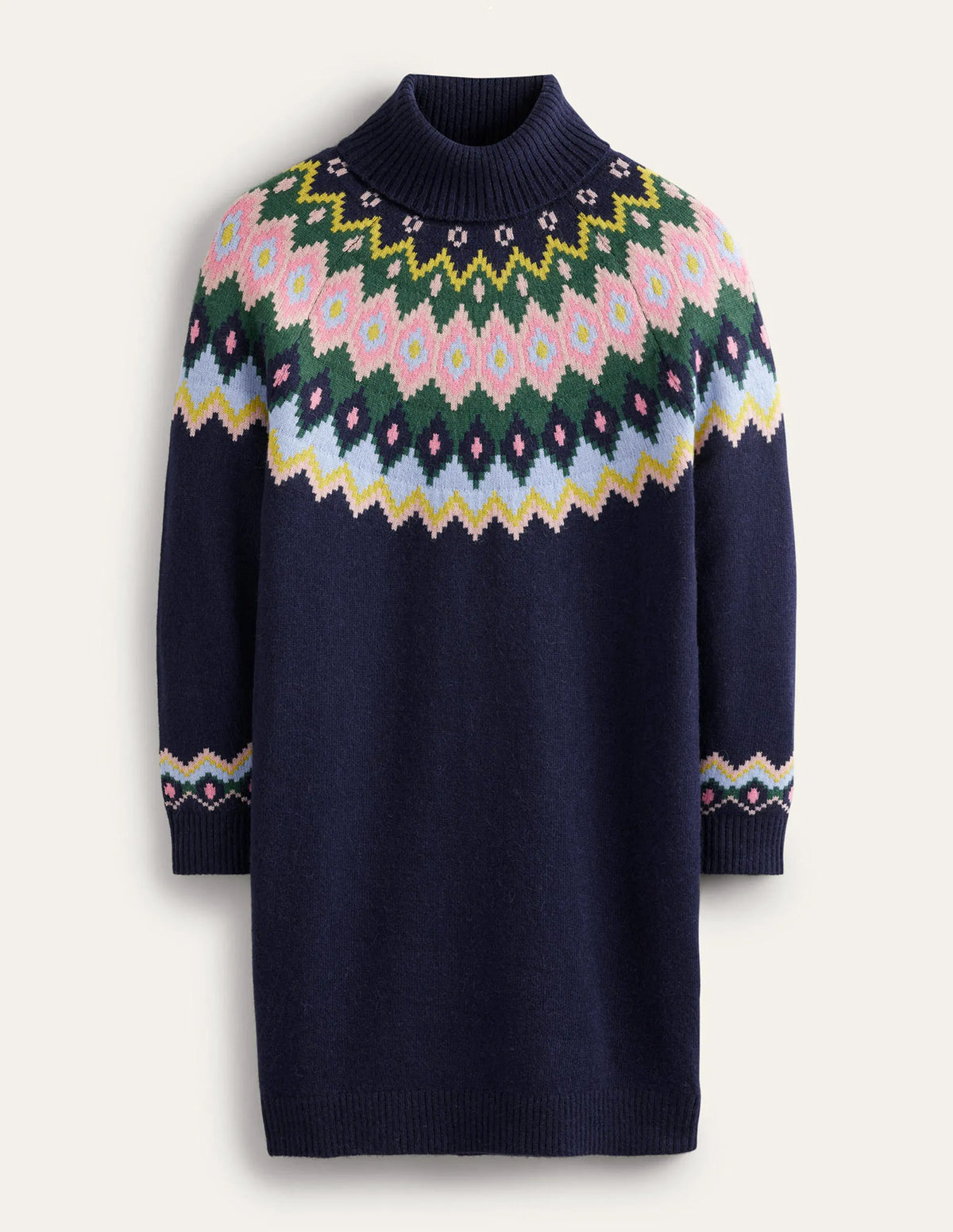 Edith Fair Isle Knitted Dress-Navy