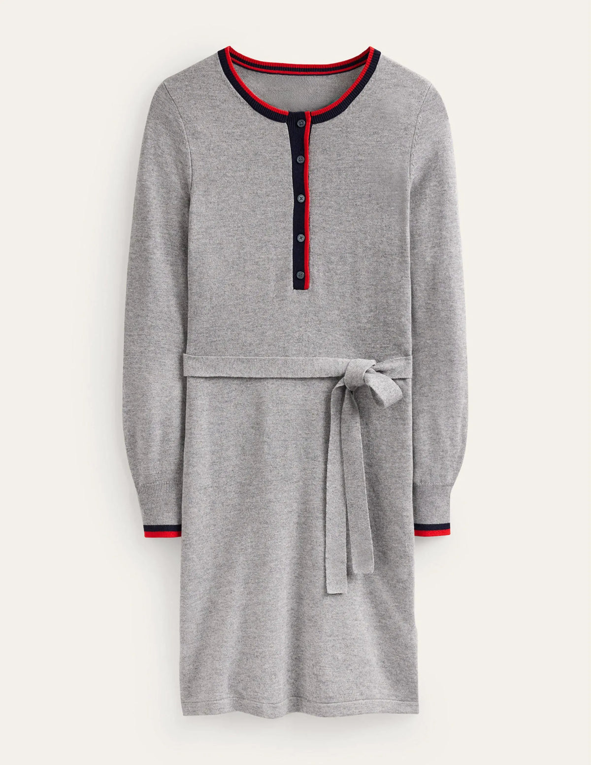 Gemma Henley Knitted Dress-Grey Melange