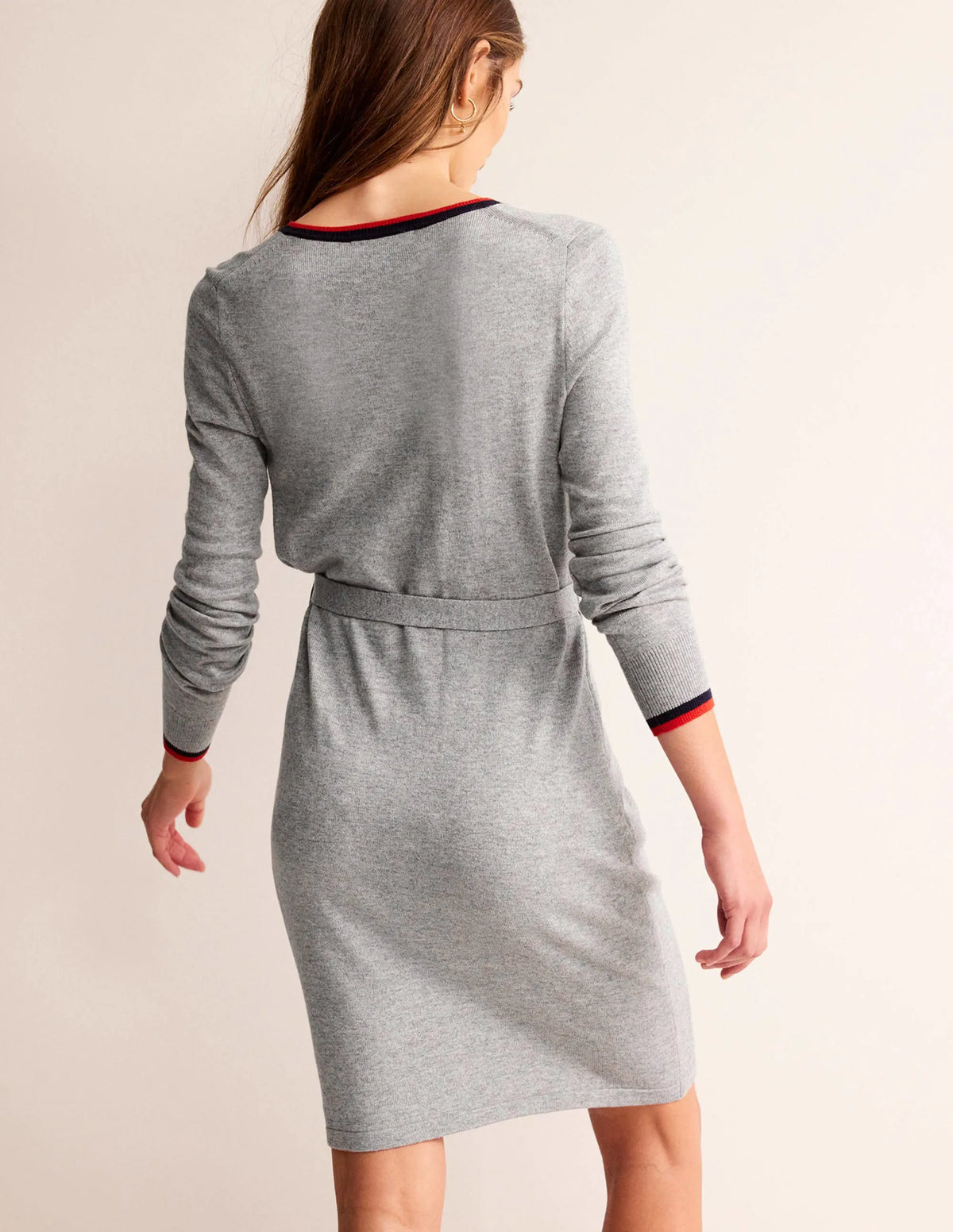 Gemma Henley Knitted Dress-Grey Melange