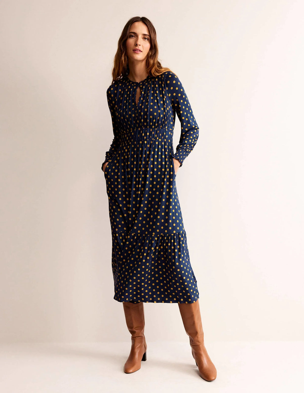 Rosanna Long Sleeve Tea Dress-French Navy, Spot