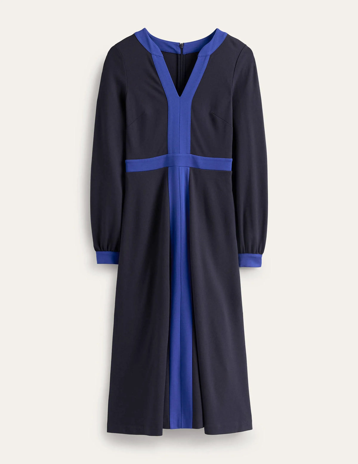 Colour Block V-Neck Midi Dress-Navy and Bright Blue