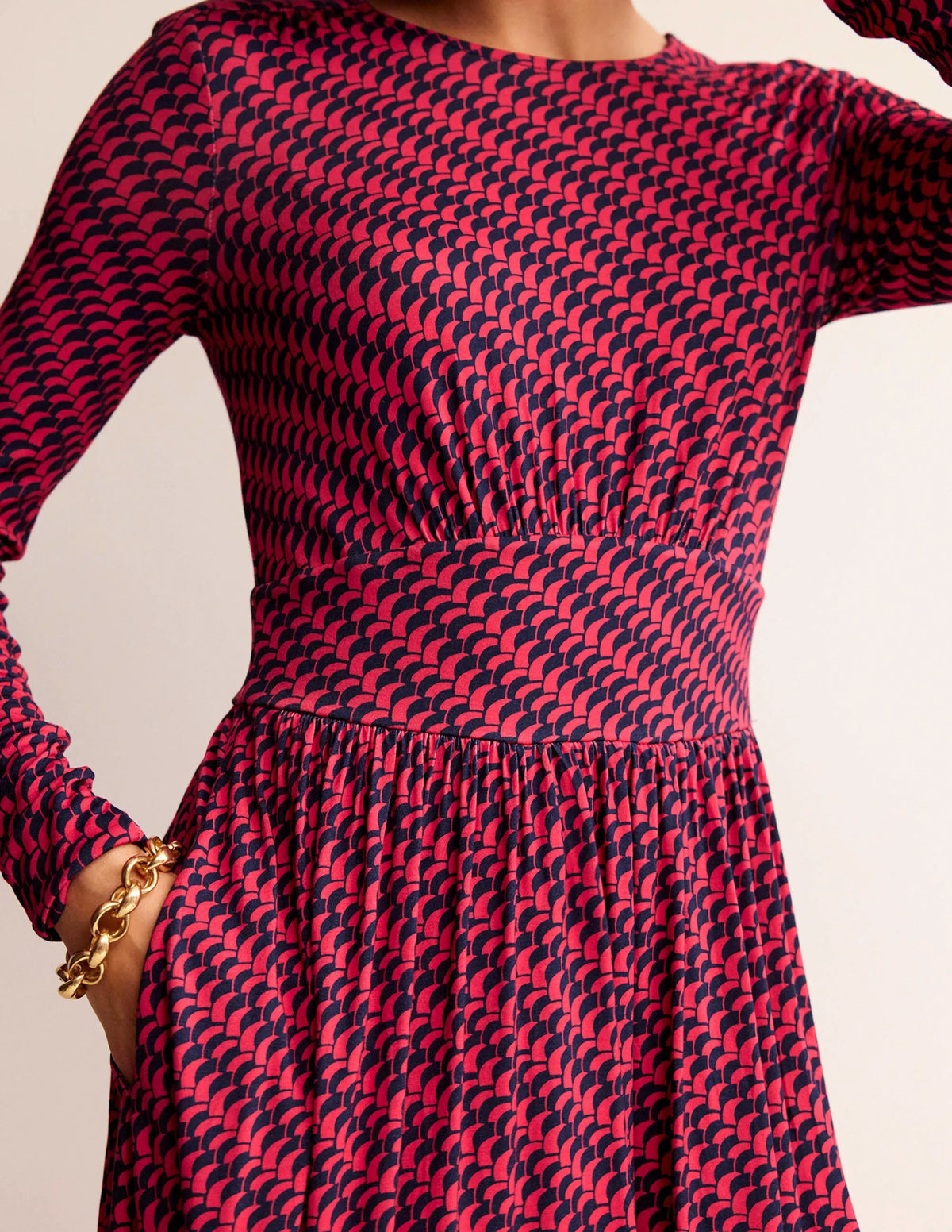 Thea Short Jersey Dress-Pop Peony, Geo fall