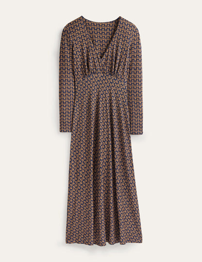Long Sleeve Jersey Tea Dress-Camel, Tulip Pop