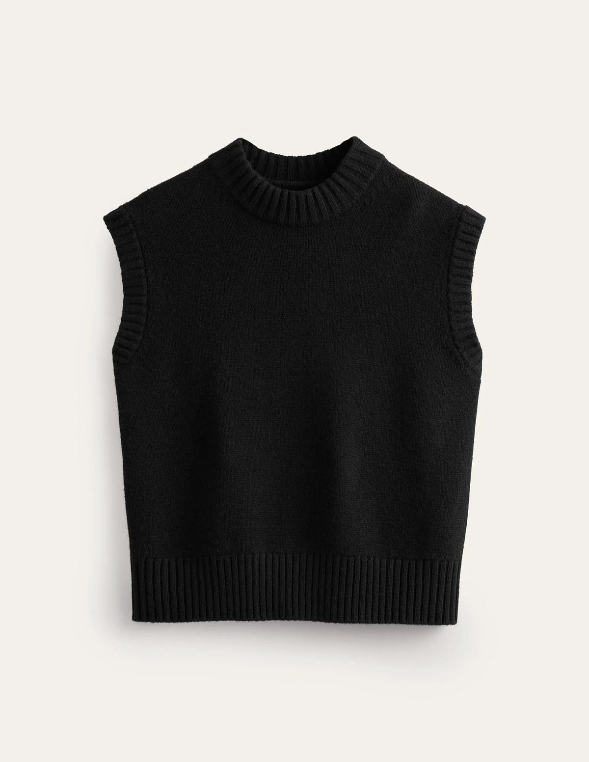 Chunky Cashmere Crew Neck Vest-Black