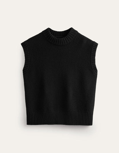 Chunky Cashmere Crew Neck Vest-Black