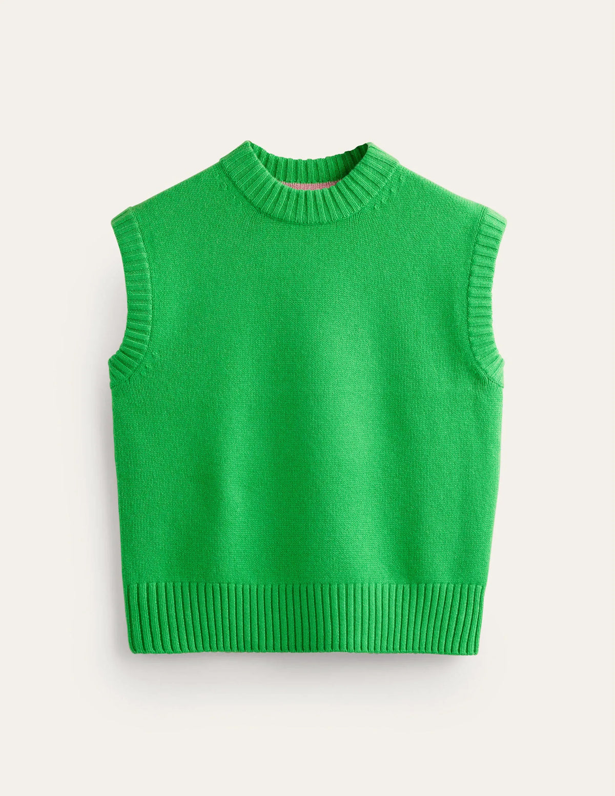 Chunky Cashmere Crew Neck Vest-Pigment Green