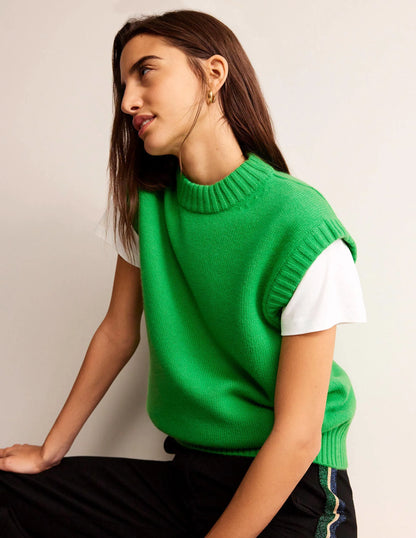 Chunky Cashmere Crew Neck Vest-Pigment Green