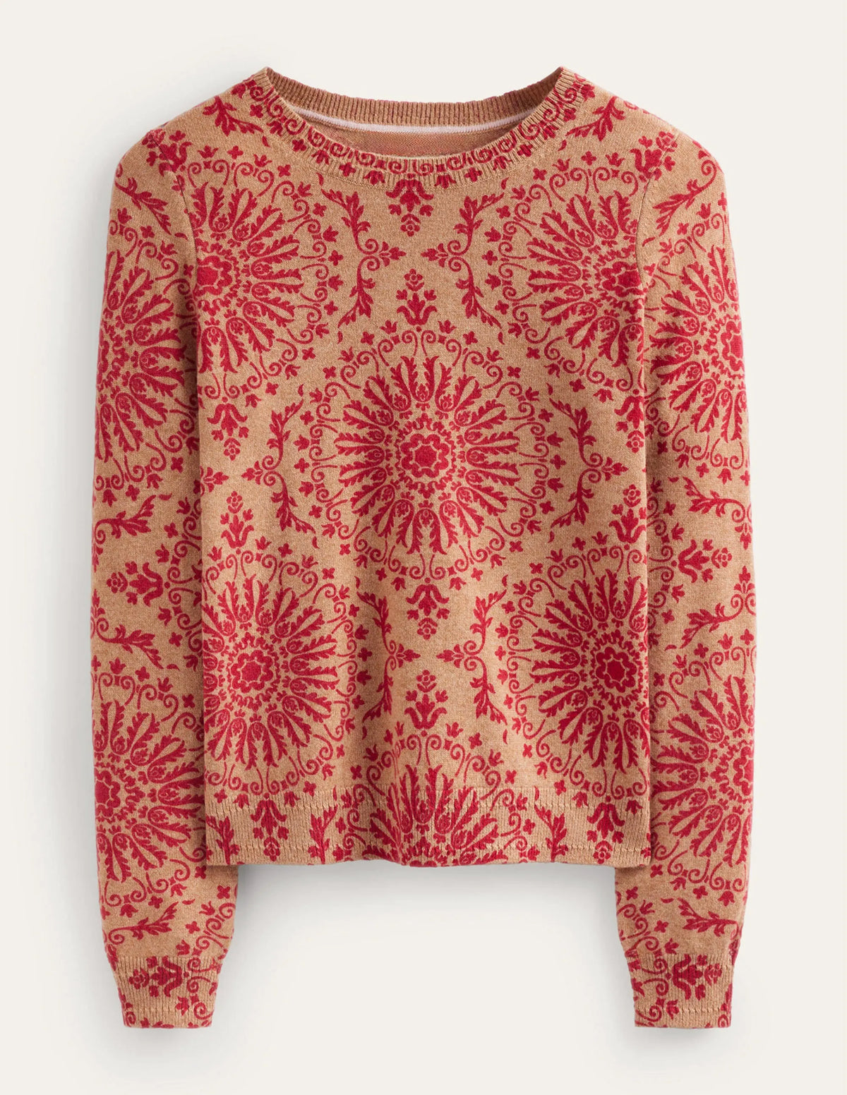 Eva Cashmere Crew Neck Sweater-Camel Pop Peony