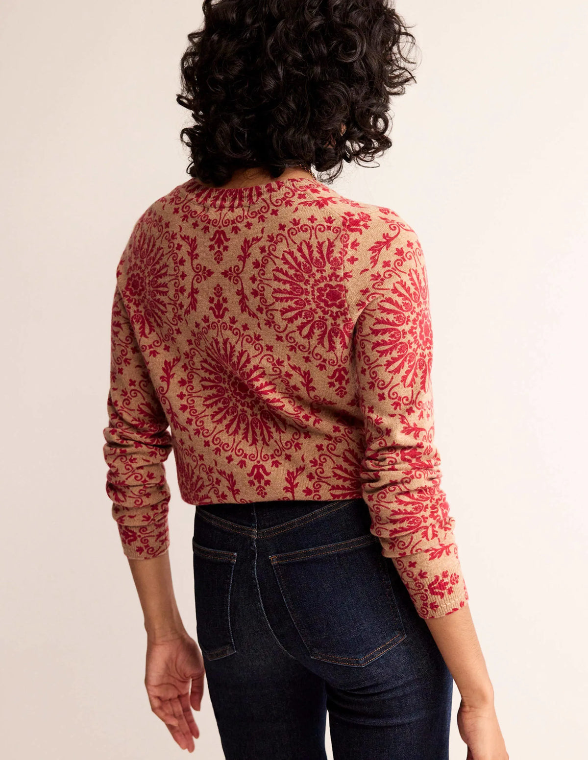 Eva Cashmere Crew Neck Sweater-Camel Pop Peony