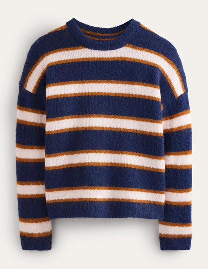 Rosemary Relaxed Sweater-French Navy, Pumpkin