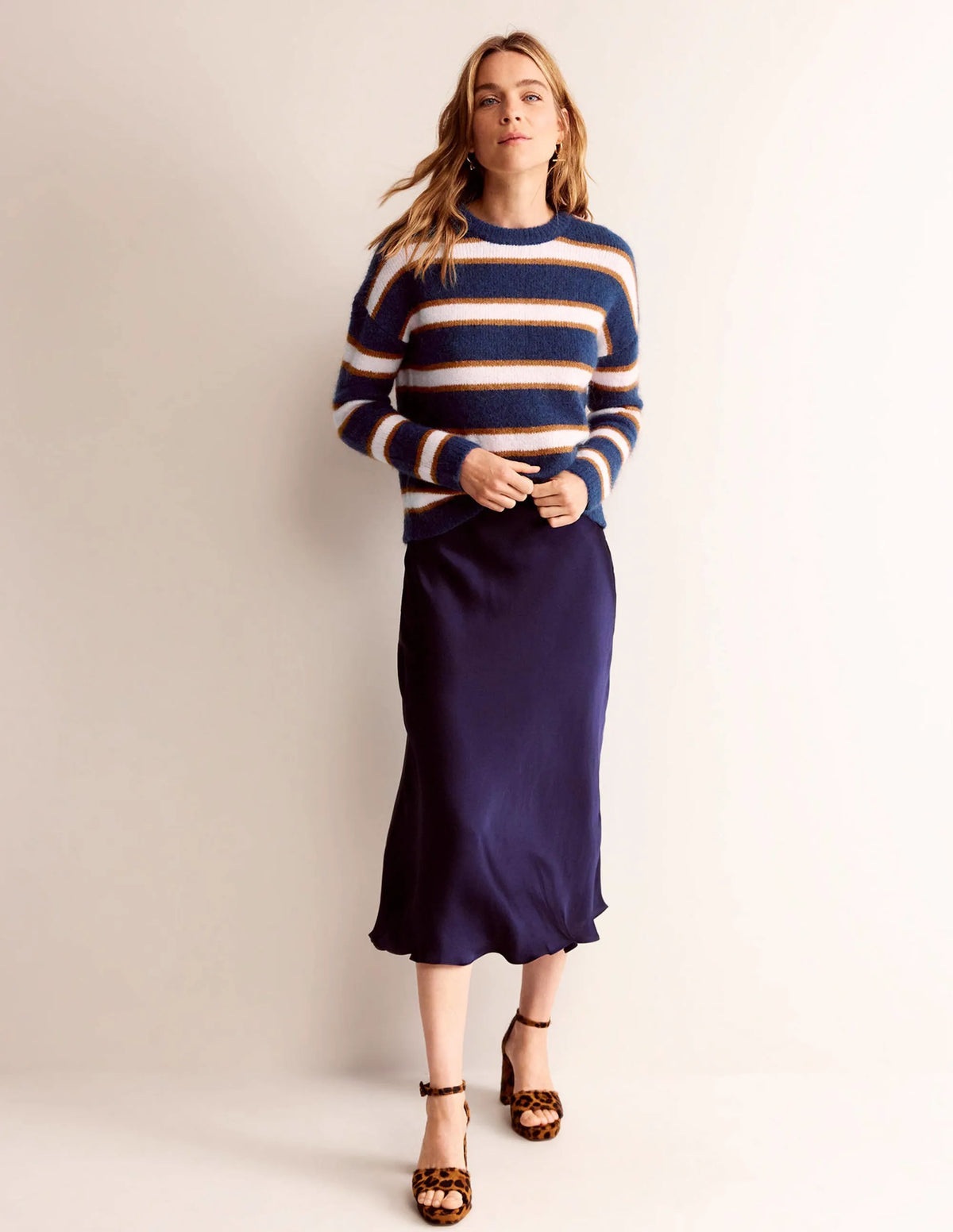 Rosemary Relaxed Sweater-French Navy, Pumpkin