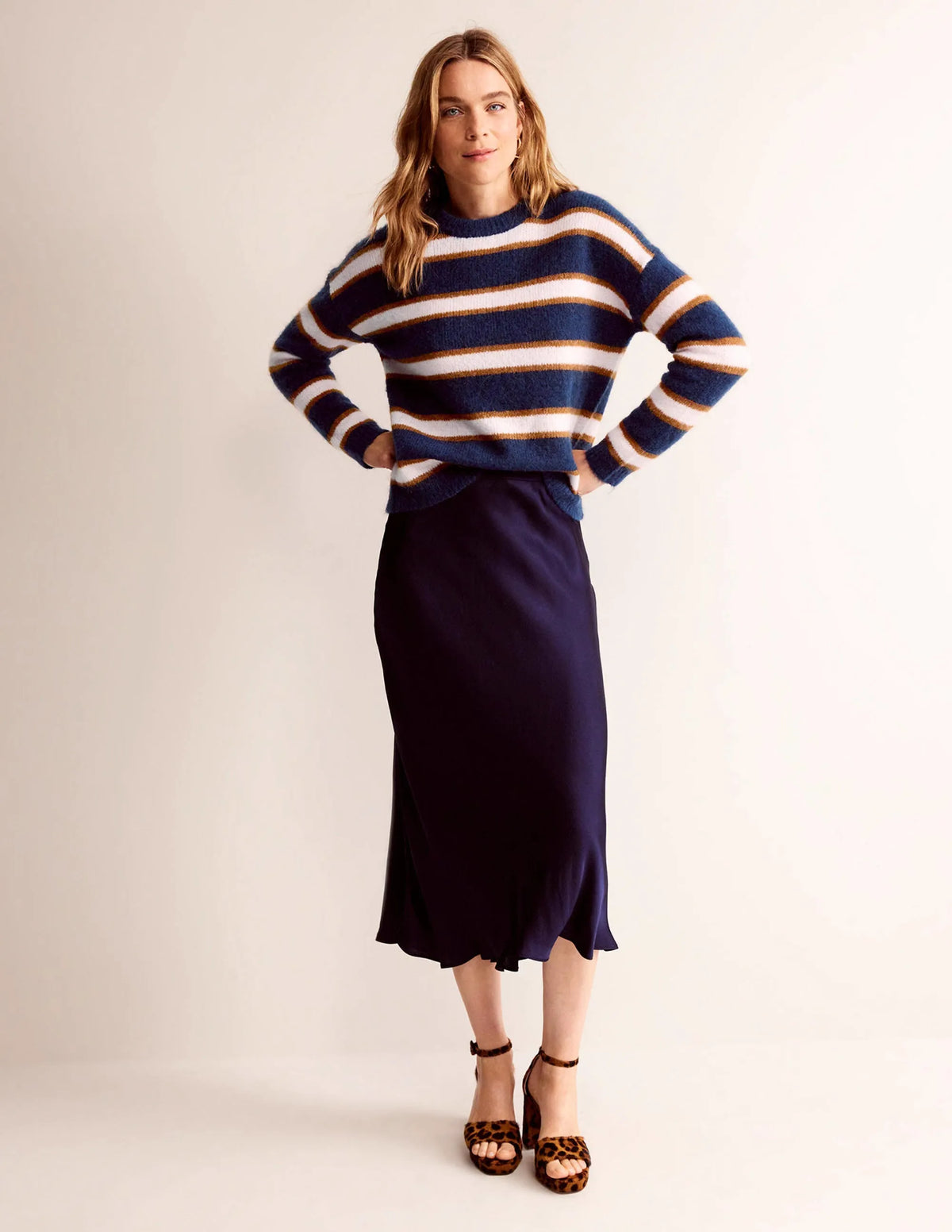 Rosemary Relaxed Sweater-French Navy, Pumpkin