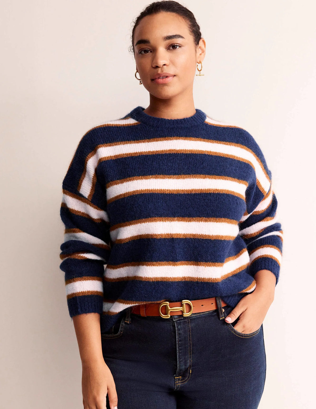 Rosemary Relaxed Sweater-French Navy, Pumpkin