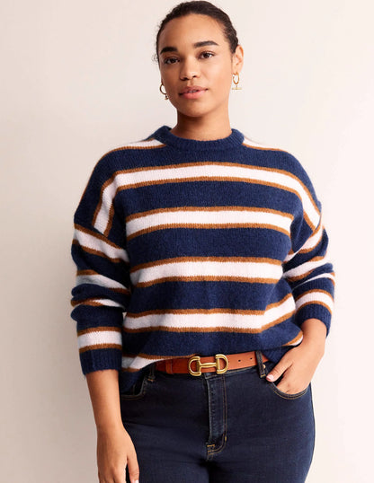 Rosemary Relaxed Sweater-French Navy, Pumpkin