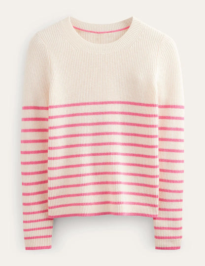 Francesca Stripe Jumper-Warm Ivory, Crayon Pink