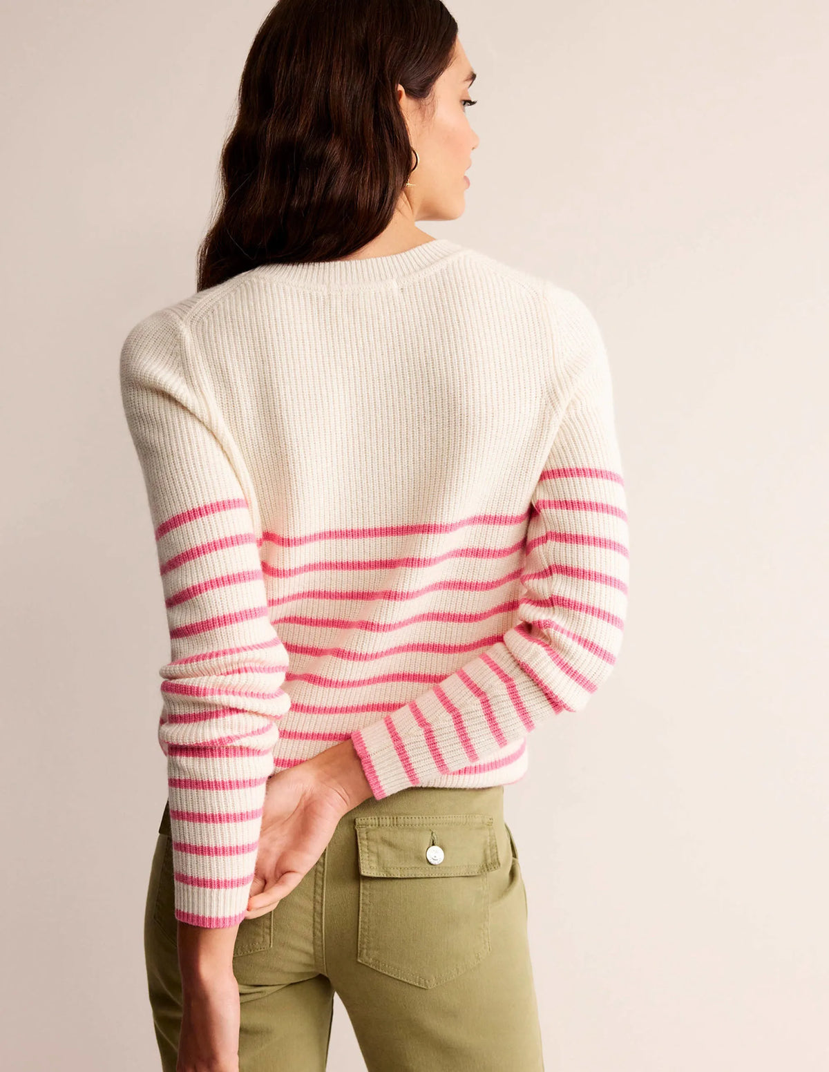 Francesca Stripe Jumper-Warm Ivory, Crayon Pink