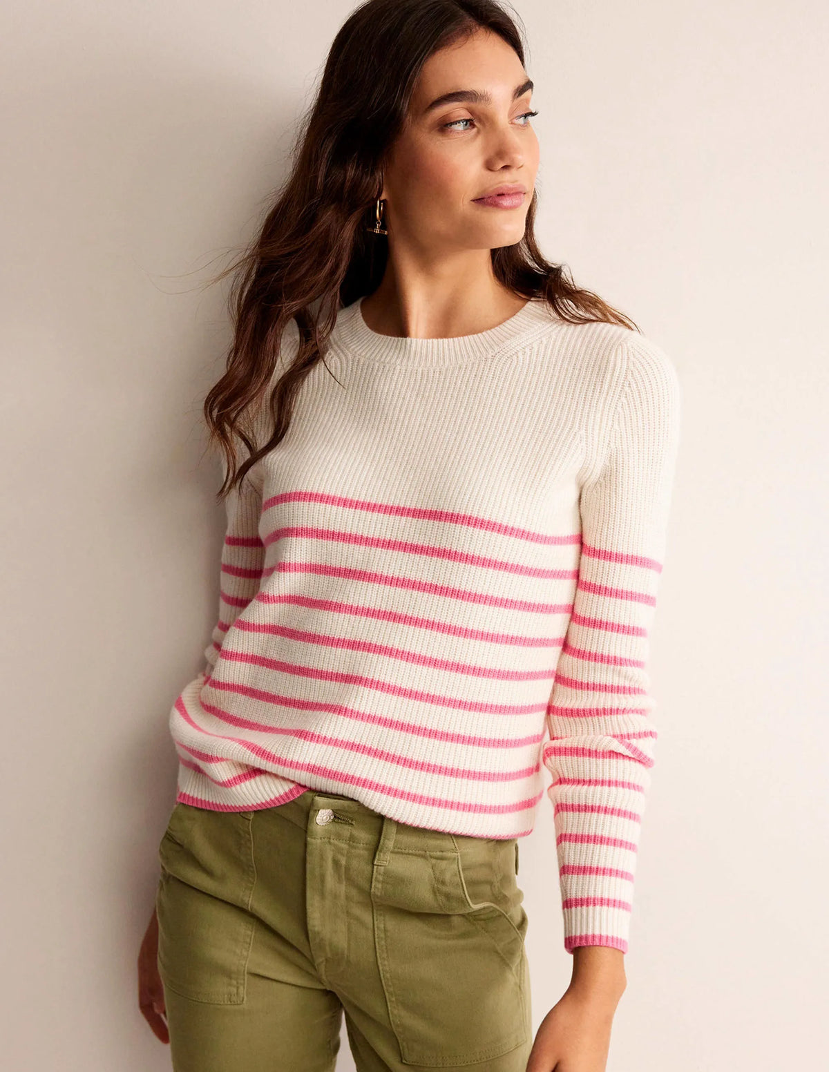 Francesca Stripe Jumper-Warm Ivory, Crayon Pink
