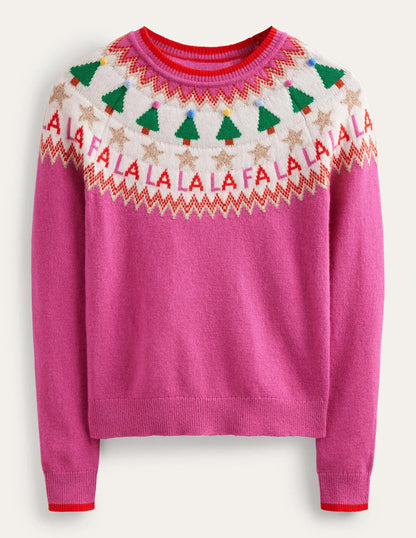Edie Fair Isle Sweater-Vibrant Pink Fair Isle