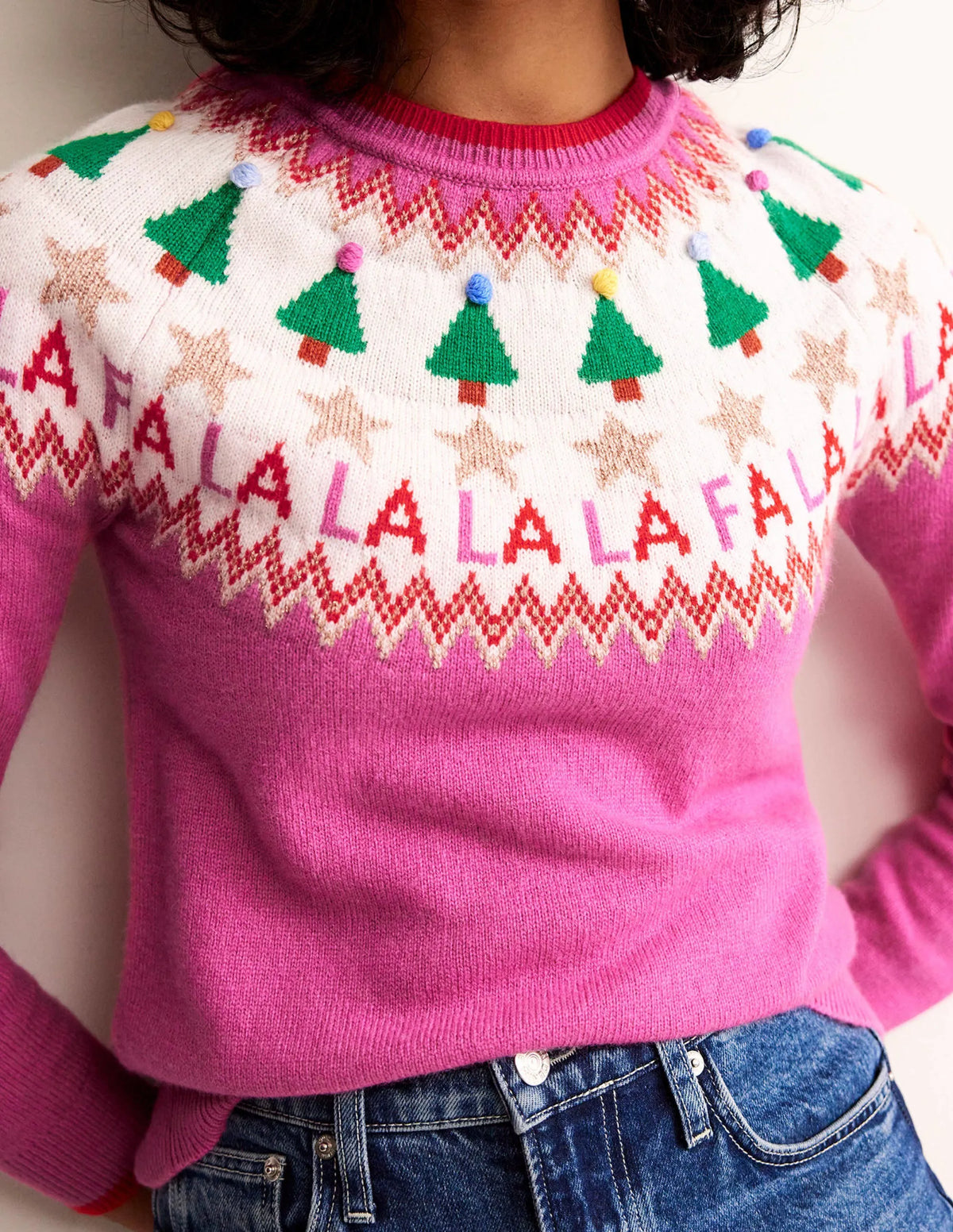 Edie Fair Isle Sweater-Vibrant Pink Fair Isle