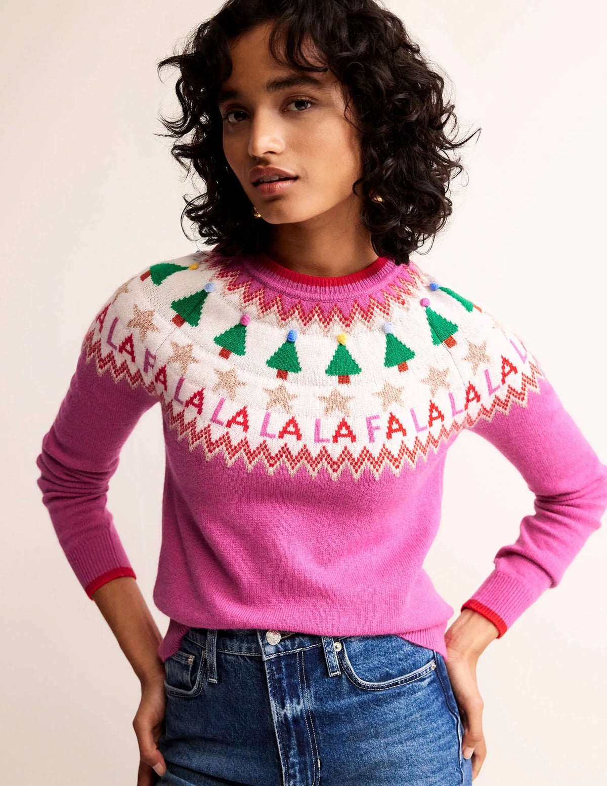 Edie Fair Isle Sweater-Vibrant Pink Fair Isle