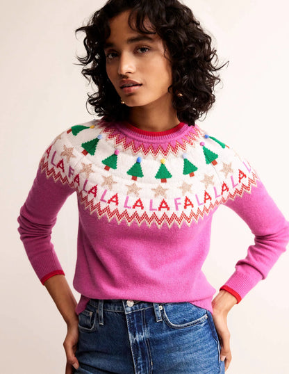 Edie Fair Isle Sweater-Vibrant Pink Fair Isle