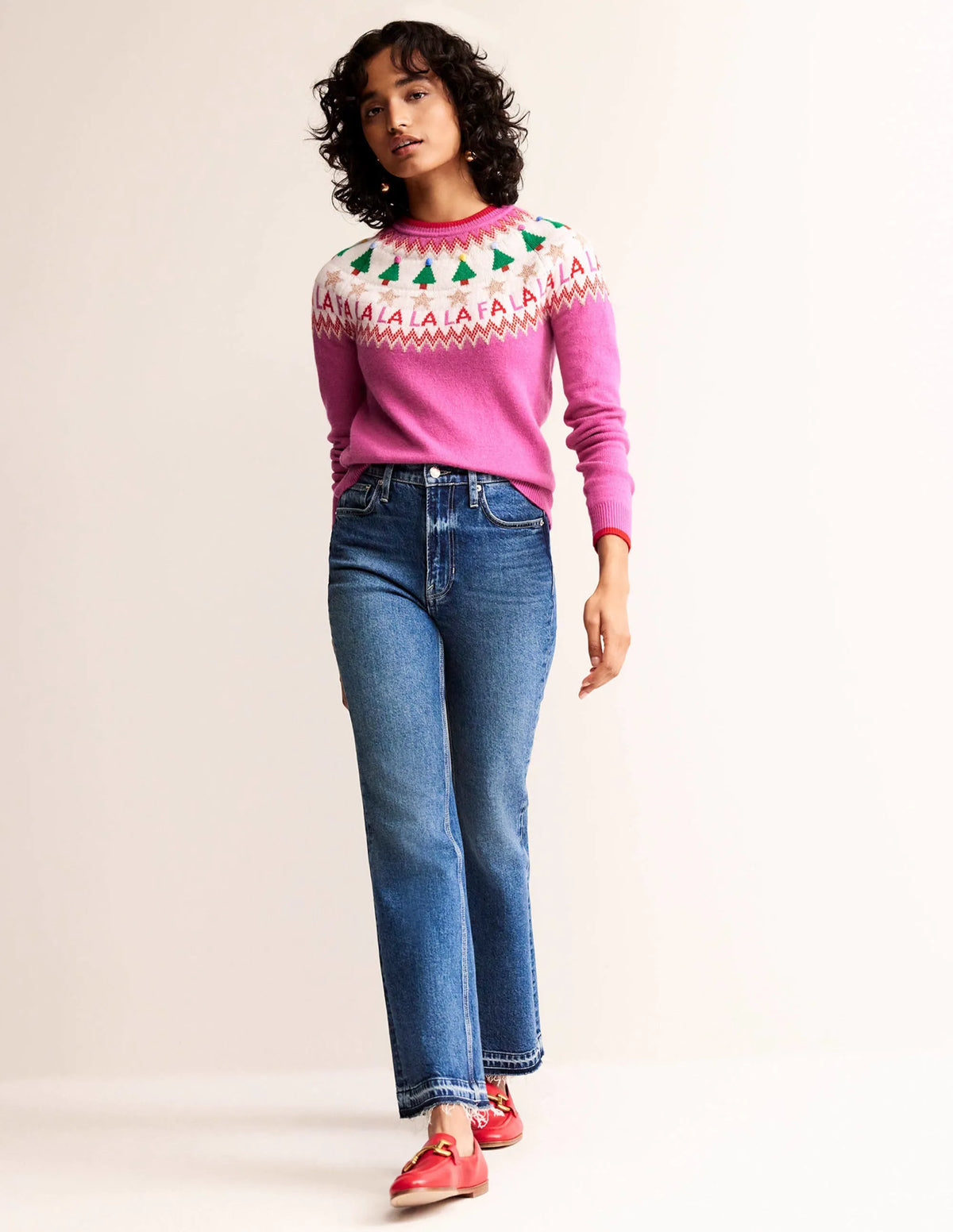 Edie Fair Isle Sweater-Vibrant Pink Fair Isle
