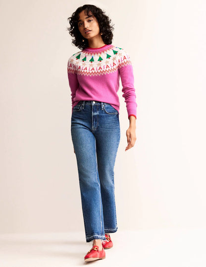 Edie Fair Isle Sweater-Vibrant Pink Fair Isle