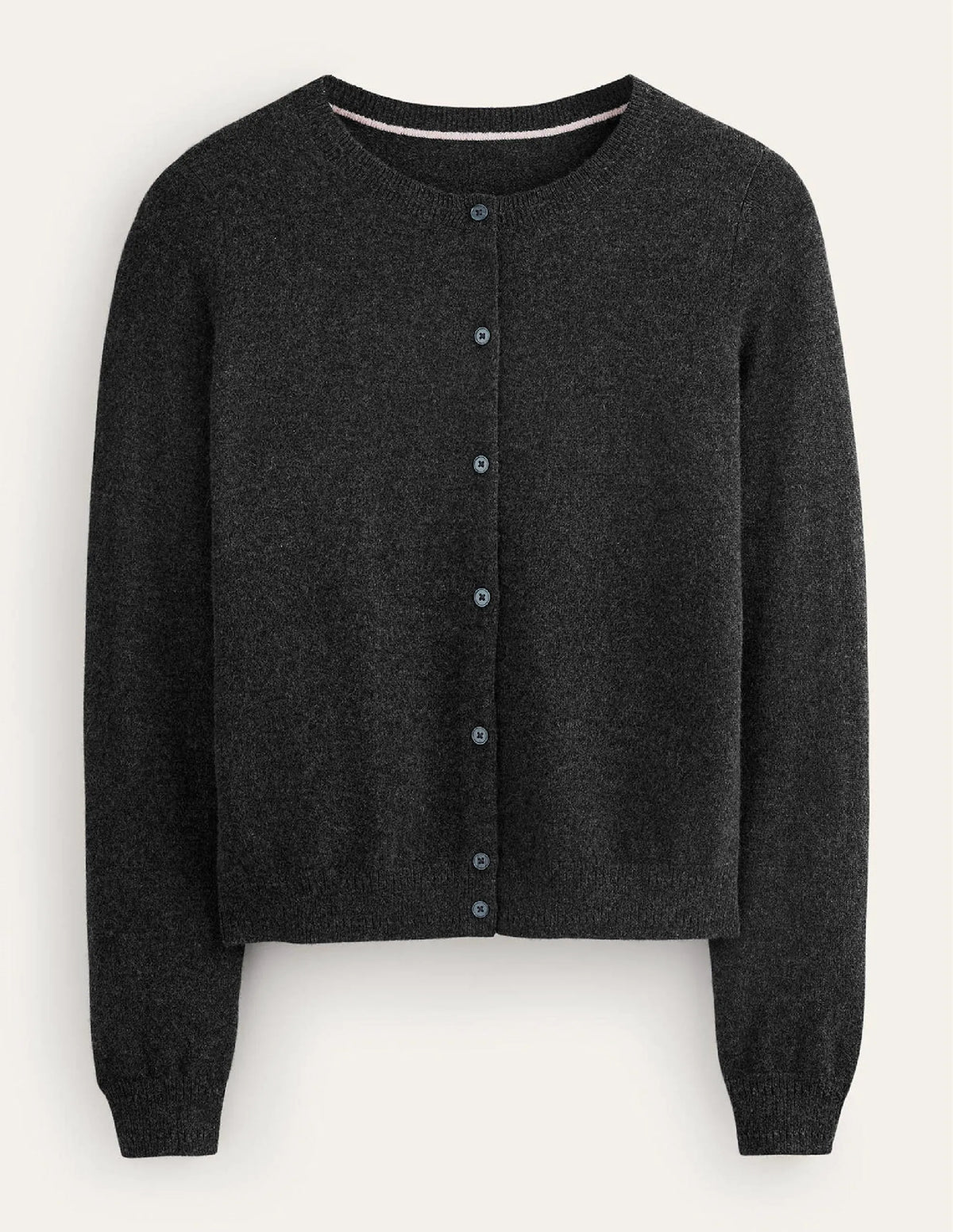 Eva Cashmere Crew Cardigan-Charcoal Melange