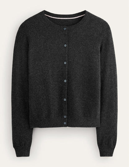 Eva Cashmere Crew Cardigan-Charcoal Melange