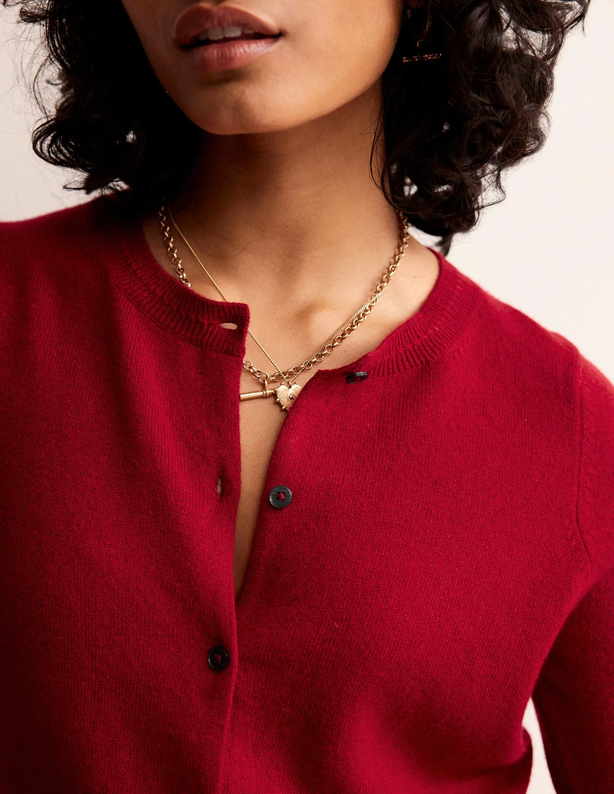 Eva Cashmere Crew Cardigan-Salsa