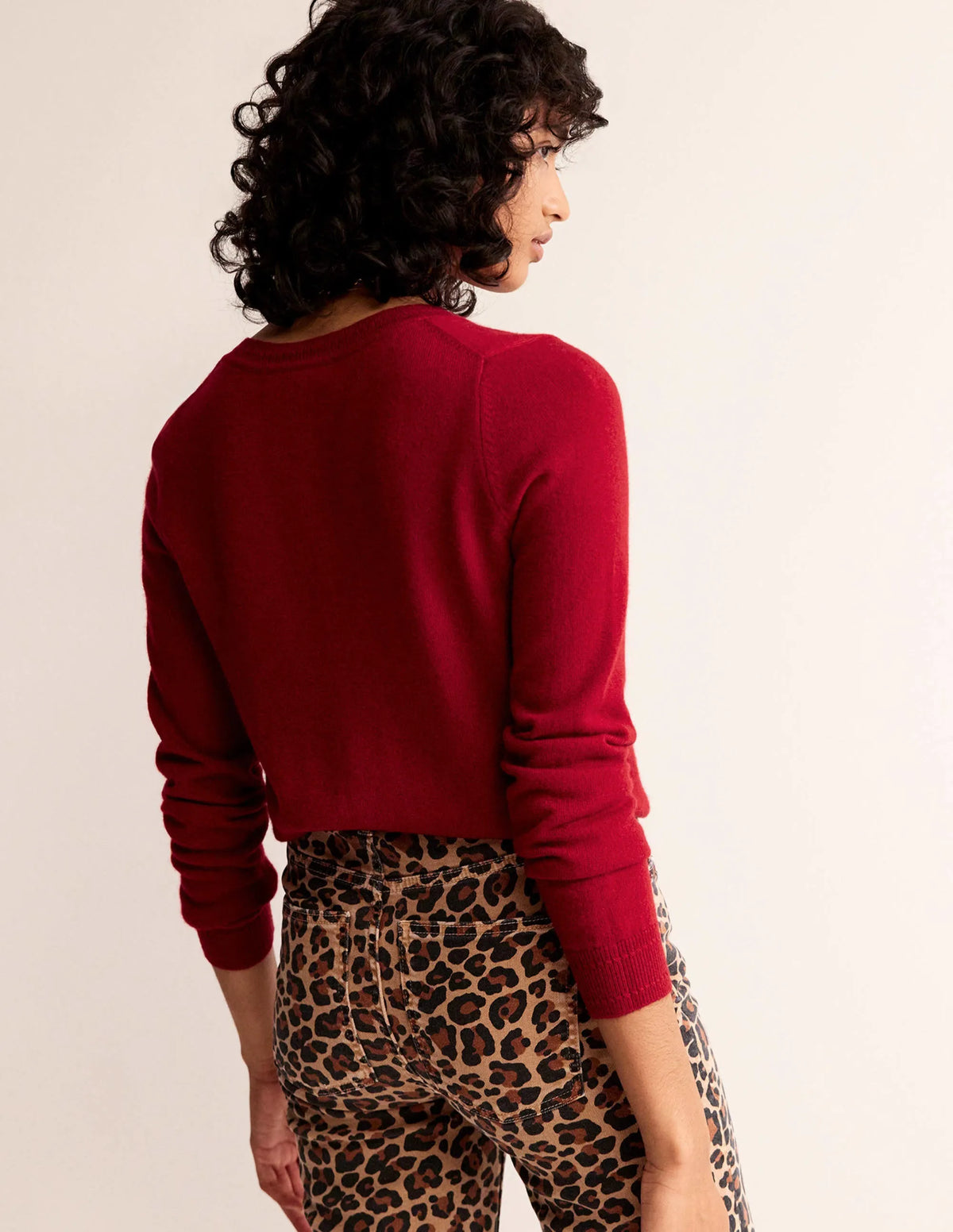 Eva Cashmere Crew Cardigan-Salsa