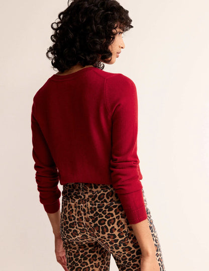 Eva Cashmere Crew Cardigan-Salsa