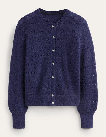 Fluffy Textured Cardigan-Navy