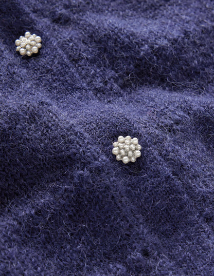 Fluffy Textured Cardigan-Navy