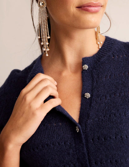 Fluffy Textured Cardigan-Navy