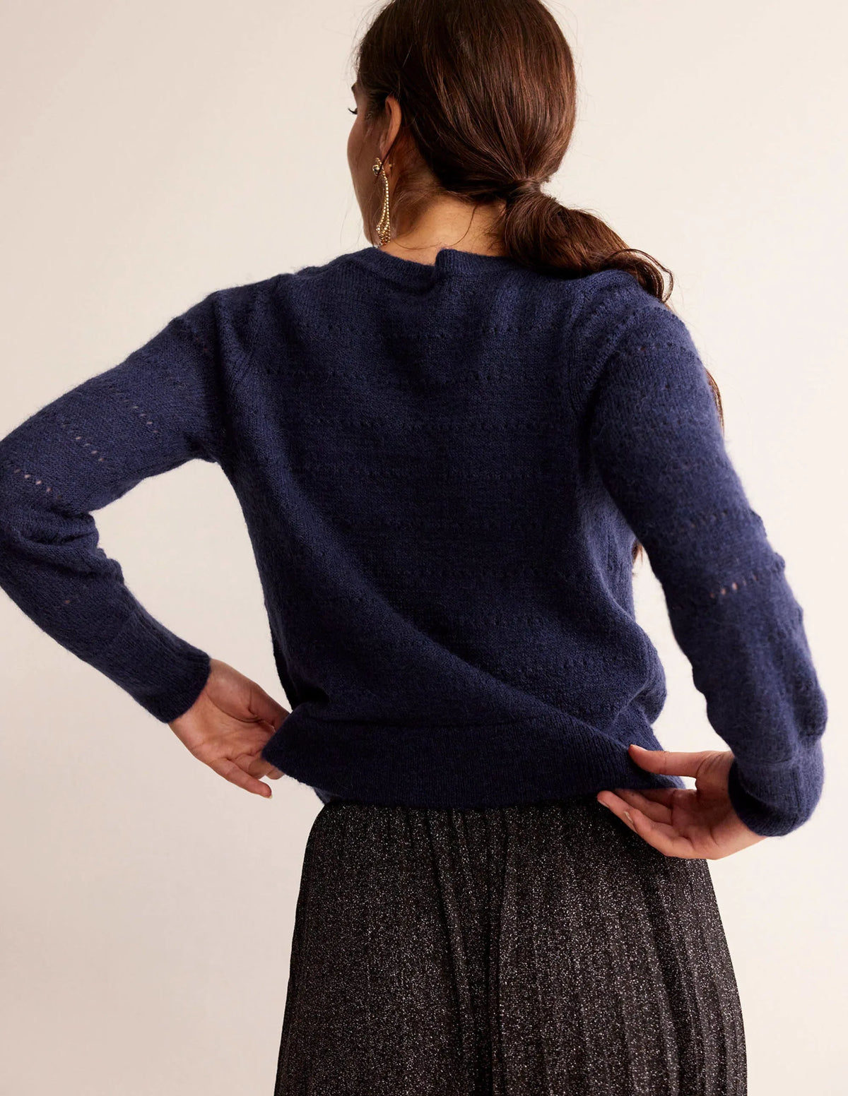 Fluffy Textured Cardigan-Navy