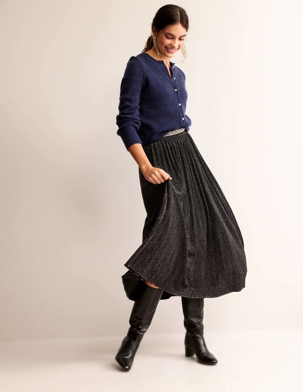 Fluffy Textured Cardigan-Navy
