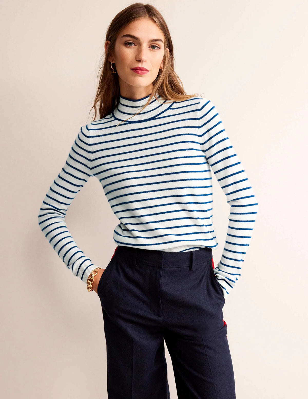Striped Cashmere Sweater-Ivory / Navy
