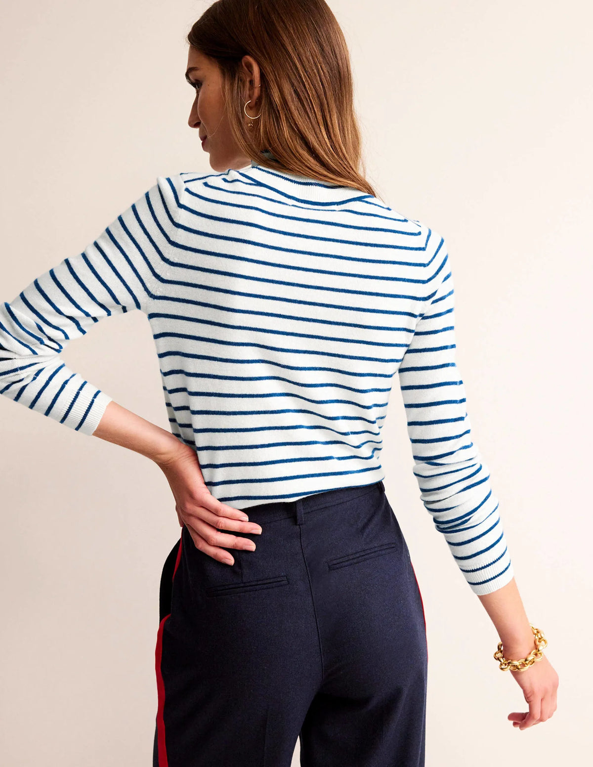 Striped Cashmere Sweater-Ivory / Navy