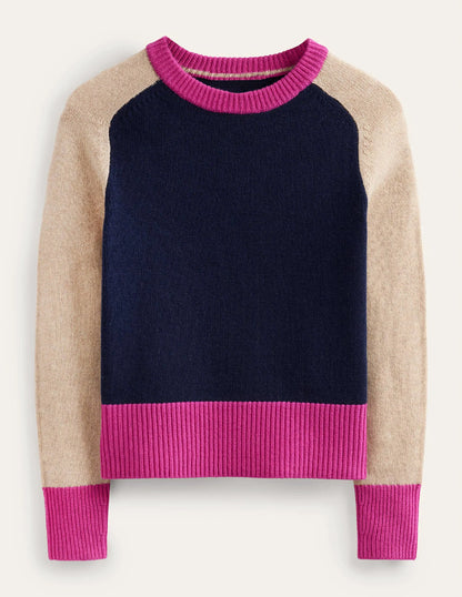 Olivia Merino Sweater-French Navy Colourblock