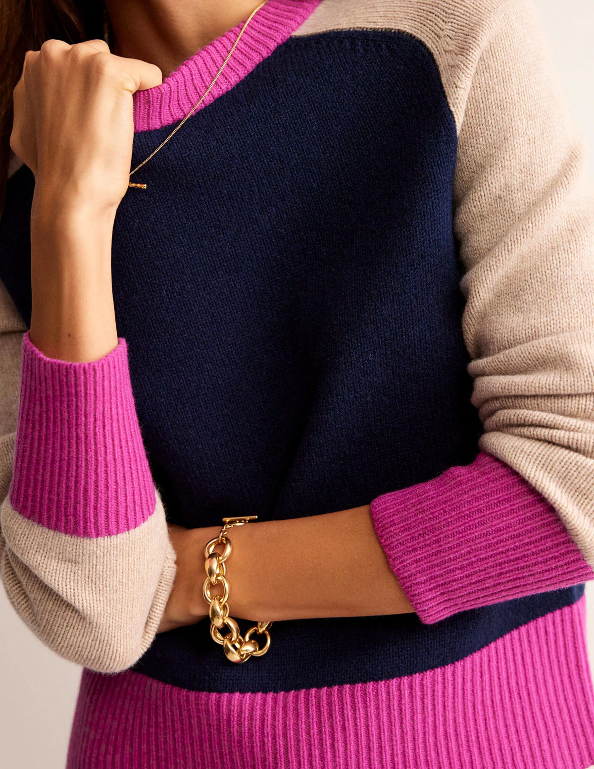 Olivia Merino Sweater-French Navy Colourblock