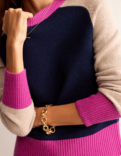 Olivia Merino Sweater-French Navy Colourblock