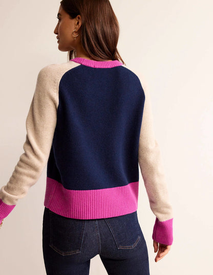 Olivia Merino Sweater-French Navy Colourblock