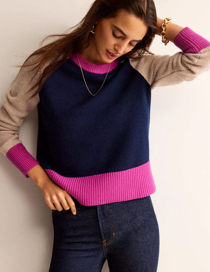 Olivia Merino Sweater-French Navy Colourblock