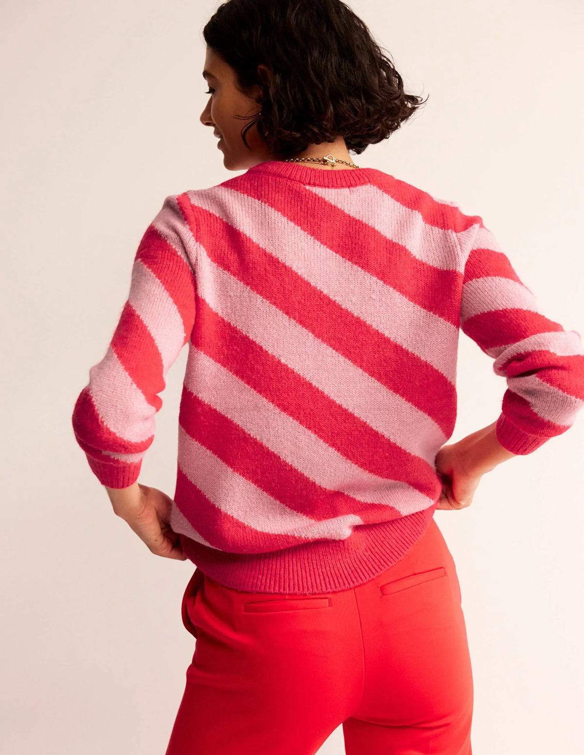 Fluffy Diagonal Stripe Sweater-Pink and Orange Stripe