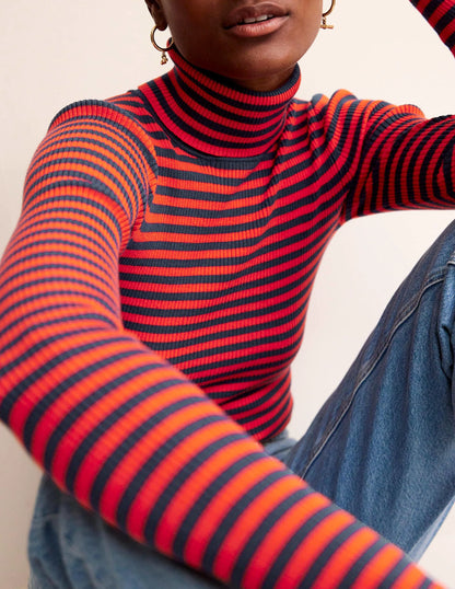 Catriona Roll Neck Sweater-French Navy / Fiesta Orange