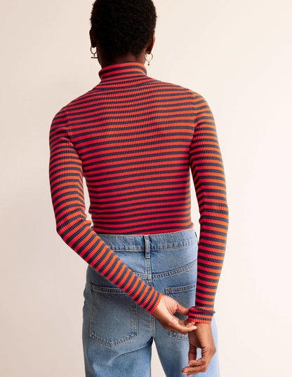 Catriona Roll Neck Sweater-French Navy / Fiesta Orange