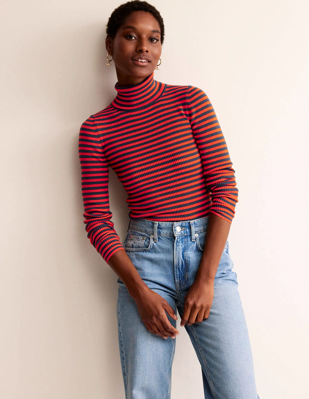 Catriona Roll Neck Sweater-French Navy / Fiesta Orange