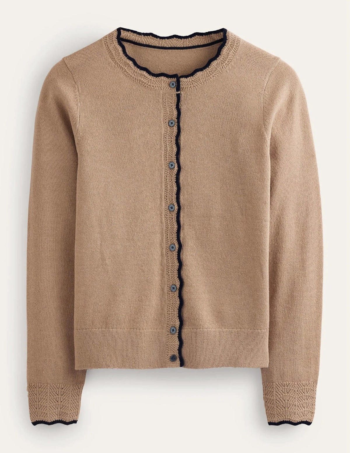 Merino Scalloped Cardigan-Camel Melange